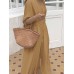 Solid Color Long Sleeve V  neck Shirt Dress With Belt