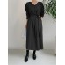 Solid Color Long Sleeve V  neck Shirt Dress With Belt