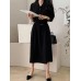 Solid Belt Button Lapel Long Sleeve Casual Shirt Dress