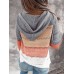 Women Autumn Stripe Print V  neck Hooded Daily Casual Knitted Sweater