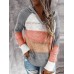 Women Autumn Stripe Print V  neck Hooded Daily Casual Knitted Sweater