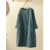 Corduroy Solid Long Sleeve Pocket Crew Neck Casual Dress