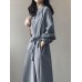 Solid Belt Loose Puff Long Sleeve V  neck Shirt Dress