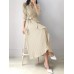 Solid Cross Front Tie Pleated Long Sleeve Lapel Shirt Dress