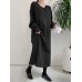 Solid Color Long Sleeve V  neck Shirt Dress With Belt