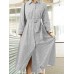 Check Print Belt Lapel Long Sleeve Button Down Shirt Dress