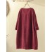 Corduroy Solid Long Sleeve Pocket Crew Neck Casual Dress