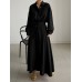 Solid Belt Long Sleeve Loose Button Down Shirt Dress