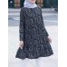 Women Bohemian Floral Print Ruffles Hem Long Sleeve Kaftan Tunic Loose Shirts