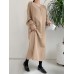 Solid Color Long Sleeve V  neck Shirt Dress With Belt